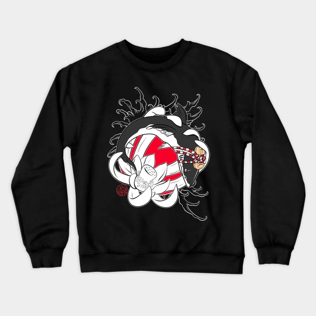 Japanese Shark and lotus Crewneck Sweatshirt by Ukiyograph